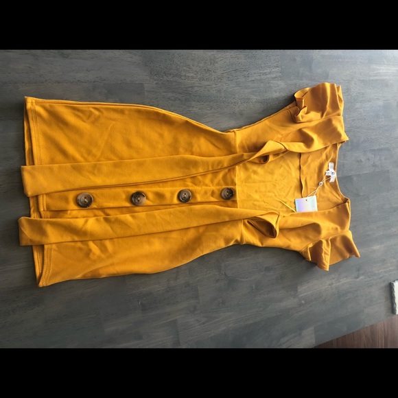 Mustard Tie Front Bottom Down Dress - Picture 7 of 7